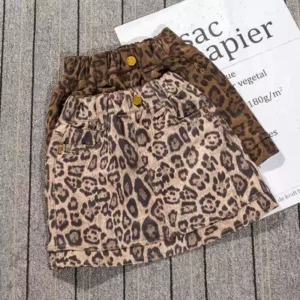 Falda corta de leopardo para niñas, primavera y otoño
