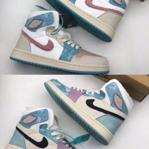 AJ1 Alta ZOOM Macaron en azul crema y rosa