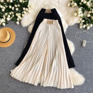 Pantalones de pierna ancha plisados